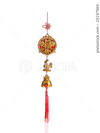 Gold and red Chinese new year decoration isolated on white 28197864