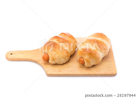 Bread with Sausage. Studio shot isolated on white 28197944