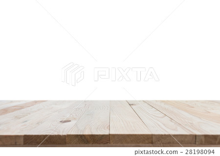 Empty top of wooden table or counter isolated on white background 28198094