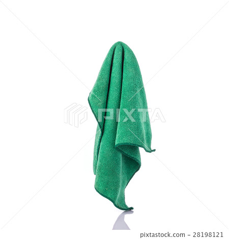 New green microfiber cloth for cleaning. Studio shot isolated on white 28198121