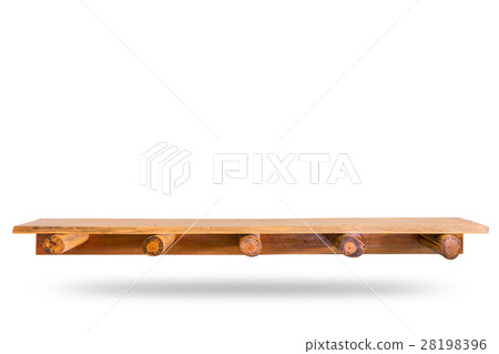 Empty top of wooden shelf or counter isolated on white background. For product display Empty top of wooden shelf or counter isolated on white background. For product display 28198396