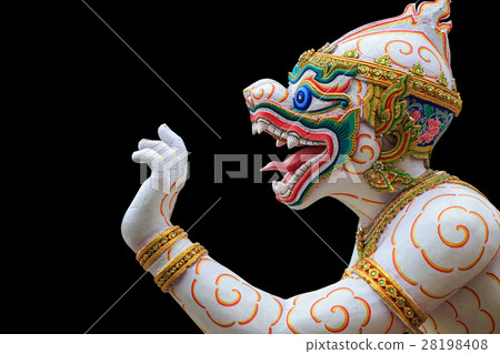Traditional Thai style Hanuman or monkey statue in public temple in Thailand. Isolated on white. Save with clipping path Traditional Thai style Hanuman or monkey statue in public temple in Thailand. Isolated on white. Save with clipping path 28198408