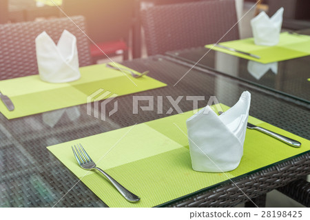 Set of fork and knife on table in the restaurant Set of fork and knife on table in the restaurant 28198425