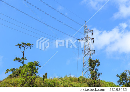 High voltage electric tower on the mountain and blue sky 28198483