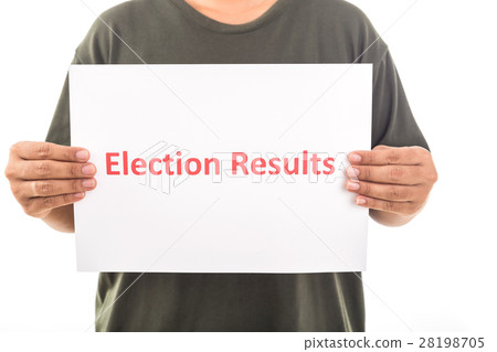 People holding tear paper with word "Election Results". Not accept the result concept. Isolated on white 28198705