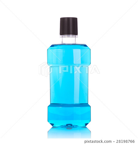 Bottle of blue mouthwashes. Studio shot isolated on white 28198766