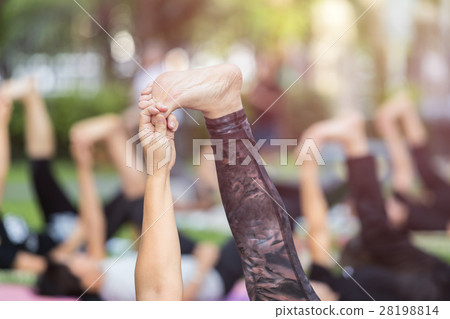 Asian woman doing yoga or exercise in the park 28198814