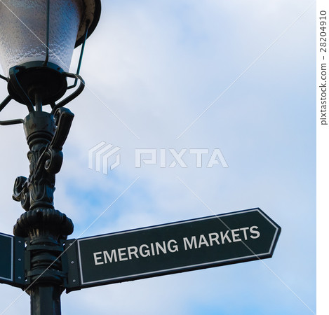 EMERGING MARKETS directional sign on guidepost EMERGING MARKETS directional sign on guidepost 28204910