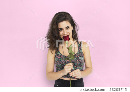 Woman Smiling Happiness Flower Portrait Concept 28205745