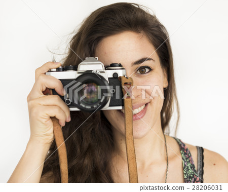Woman Holding Camera Photo Concept Woman Holding Camera Photo Concept 28206031