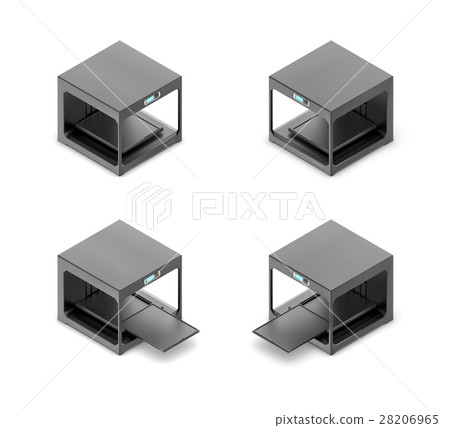 3d rendering of a small black 3d-printer in open 3d rendering of a small black 3d-printer in open 28206965