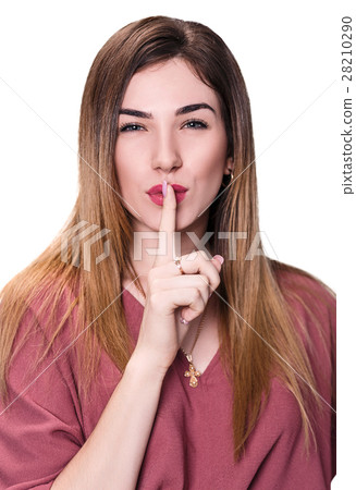 Young beautiful woman making silence gesture. 28210290