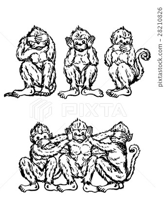 funny 3 monkeys, vector illustration, hand drawn - Stock Illustration  [28210826] - PIXTA