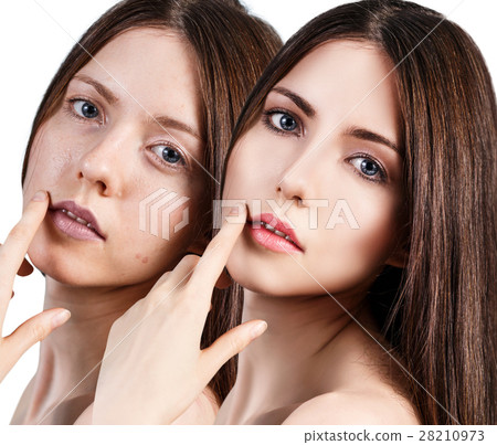 Comparative portrait of beautiful woman face 28210973