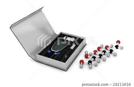 3D Illustration of glucometer in the box with test 28211616