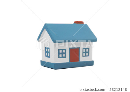 A small house with blue roof on a white background A small house with blue roof on a white background 28212148