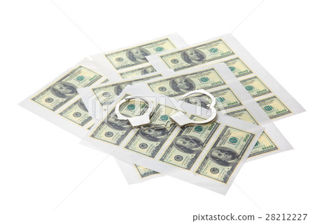 Printed sheets with dollars and handcuffs. 28212227