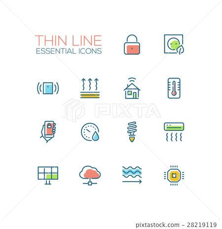 Smart House - Thin Single Line Icons Set Smart House - Thin Single Line Icons Set 28219119