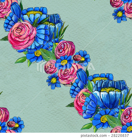 Seamless pattern with blue and pink flowers - Stock Illustration ...