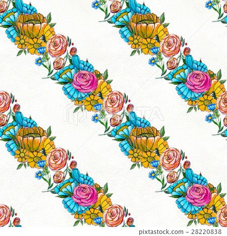 Seamless pattern with blue yellow and pink flowers - Stock Illustration ...