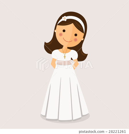 Girl with communion dress on ocher background Girl with communion dress on ocher background 28221261