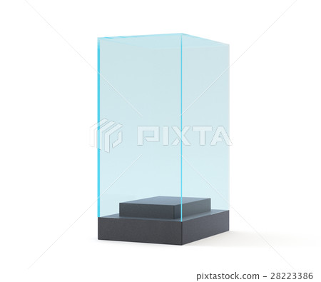 Empty glass showcase for exhibit. gray background Empty glass showcase for exhibit. gray background 28223386