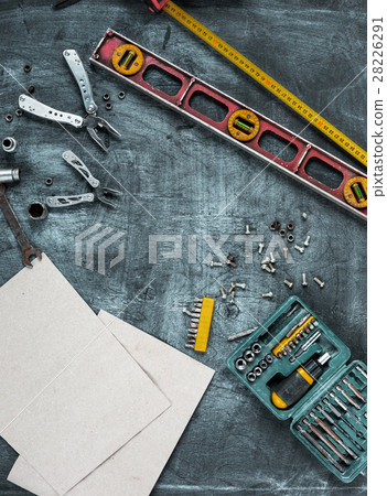 The set of construction tools on wooden table 28226291