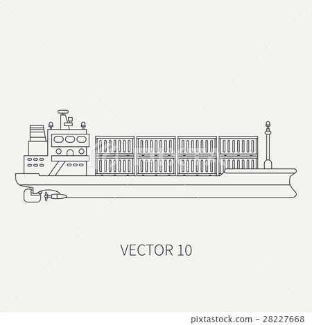 Line flat vector retro icon container cargo ship Line flat vector retro icon container cargo ship 28227668