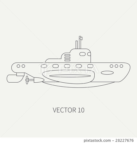 Line flat vector retro icon naval submarine Line flat vector retro icon naval submarine 28227676