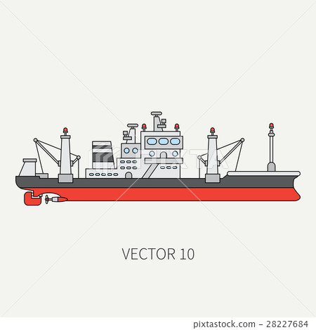 Line flat vector color icon comercial trawler ship Line flat vector color icon comercial trawler ship 28227684