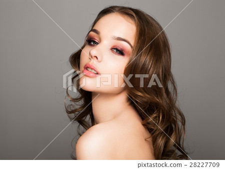 Beauty red eyes pink lips makeup fashion model Beauty red eyes pink lips makeup fashion model 28227709