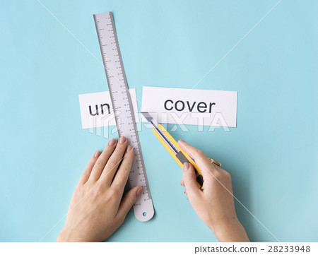 Uncover Hand Cut Word Split Concept Uncover Hand Cut Word Split Concept 28233948