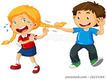 Boy pulling girl hair Boy pulling girl hair 28235264