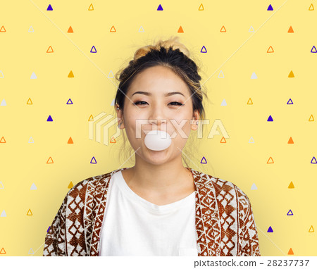 Young Girl Chewing Bubble Gum Concept Young Girl Chewing Bubble Gum Concept 28237737