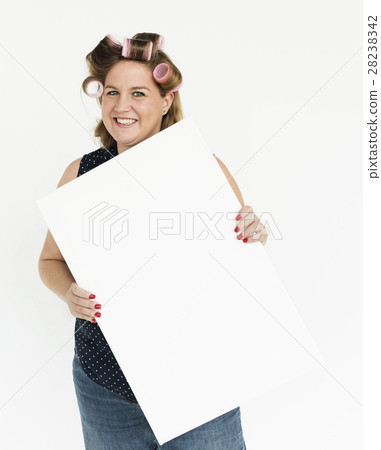 Woman Holding Placard Paper Concept 28238342