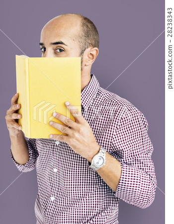 Man Holding Book Cover Mouth Concept 28238343