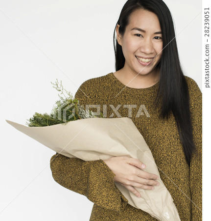 Woman Smiling Happiness Flower Bouquet Portrait Concept Woman Smiling Happiness Flower Bouquet Portrait Concept 28239051