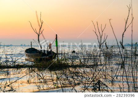 small fishing boat at Bang Phra Reservoir Sriracha 28239396