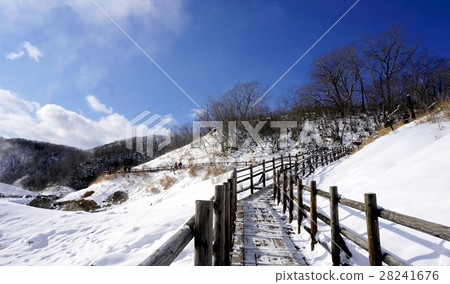 Noboribetsu onsen and walkway bridge snow winter 28241676