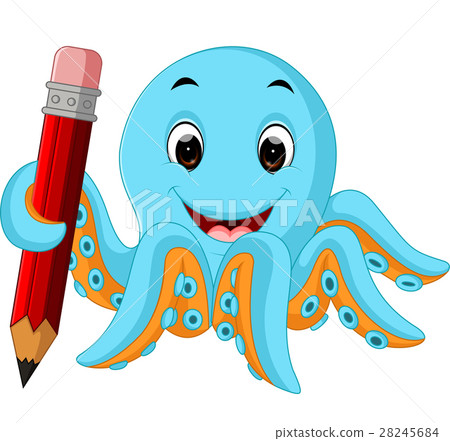 Cartoon octopus holding pencil Cartoon octopus holding pencil 28245684