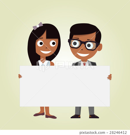 Illustration of a girl and a boy holding an empty - Stock Illustration ...