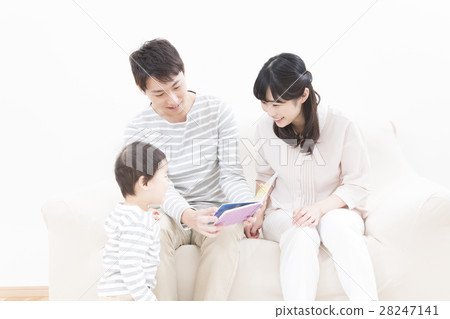 年輕的家庭家庭照片三人閱讀 年輕的家庭家庭照片三人閱讀 28247141