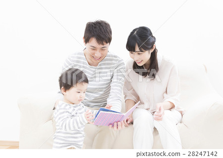 年輕的家庭家庭照片三人閱讀 年輕的家庭家庭照片三人閱讀 28247142