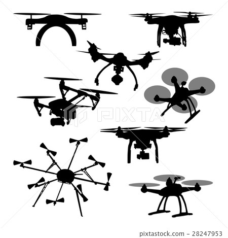 Aerial black silhouette quadcopter and drone 28247953