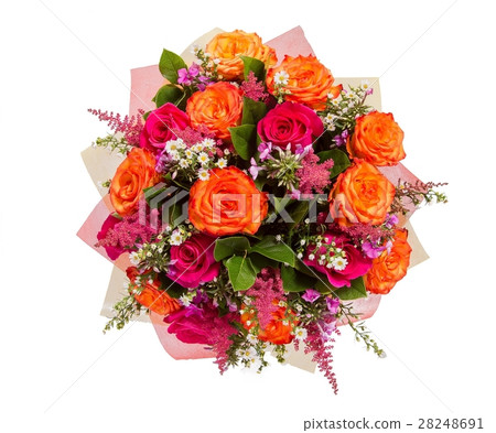 Bouquet of flowers top view on white background Bouquet of flowers top view on white background 28248691