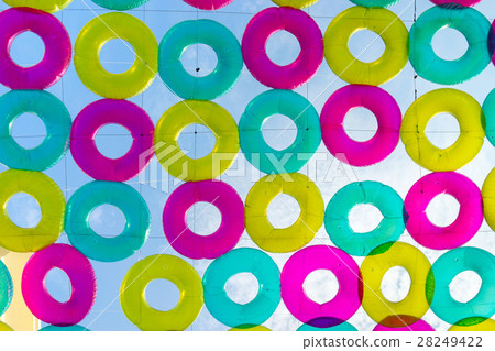 Life buoy used as decoration shot against sky 28249422