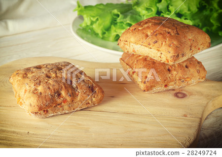 vegetarian buns and green salad 28249724