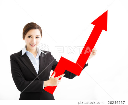 happy Business woman  showing profit growth arrow 28256237