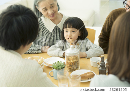 Five people surrounding the table Five people surrounding the table 28261305