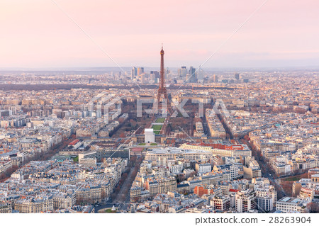 Aerial view of Paris at sundown, France Aerial view of Paris at sundown, France 28263904
